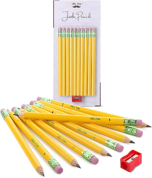 Mr. Pen- Jumbo Pencils for Preschoolers, 10 Big Pencil and 1 Sharpener, Fat Pencils for Kindergarten, Large Pencil