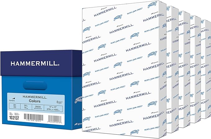 Hammermill Colored Paper, 20 lb Blue Printer Paper, 11 x 17 - Made in the USA, Pastel Paper, 102137C - 5 Ream (2,500 Sheets)