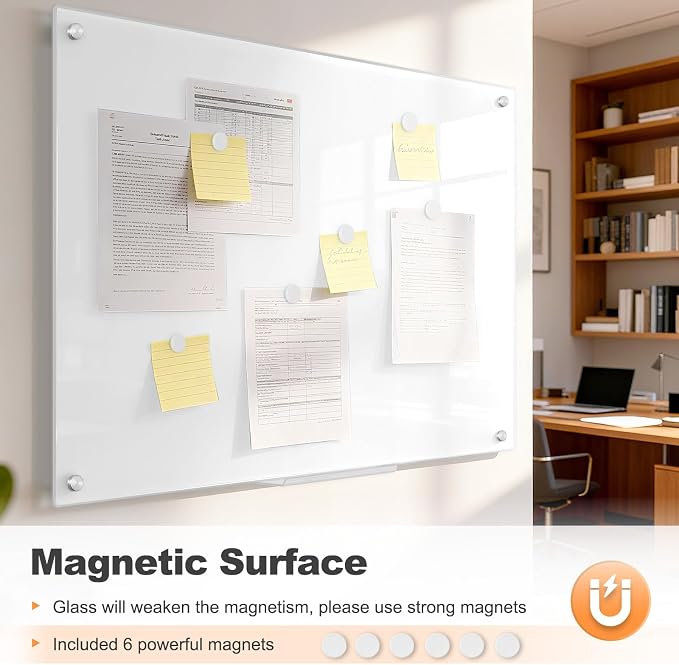 Glass Dry Erase Board, Magnetic Tempered Glass Whiteboard 24" x 18" (2'x1.5'), Ultra White
