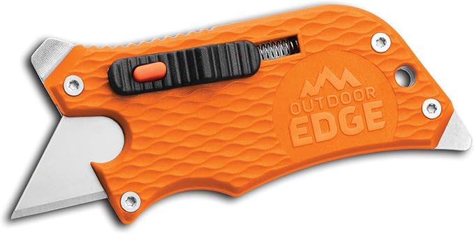 Outdoor Edge SlideWinder - Utility Knife Multitool with Standard Replaceable Razor Blade, Screwdrivers, Prybar, Bottle Opener and Pocket Clip with Locking Auto-Retracting Blade