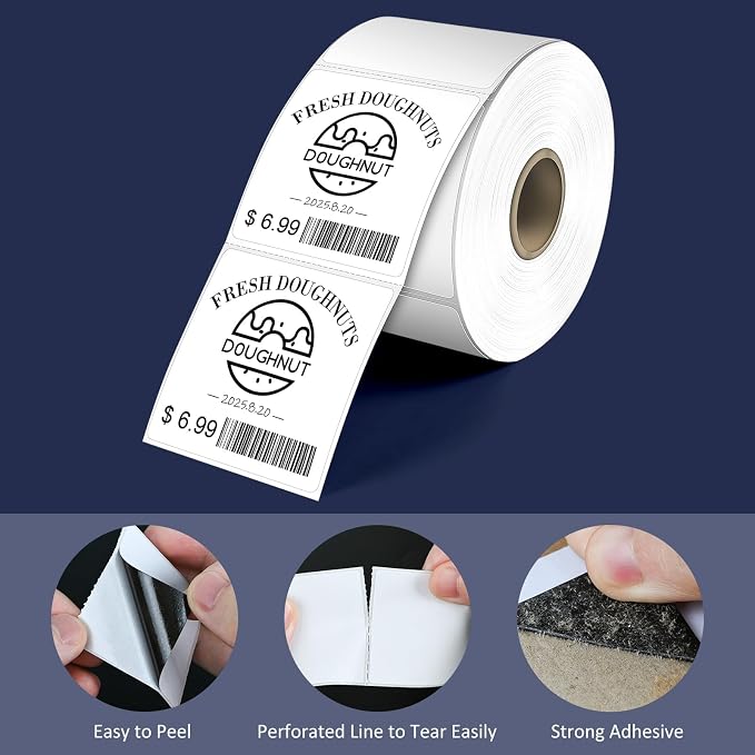 L LIKED 750 Direct Square Thermal Labels 2" x 2", QR Code&Barcode Stickers | BPA Free, Block Old Information, Permanent Adhesive, Perforated, Compatible with Rollo, Zebra and Other Desktop Printers