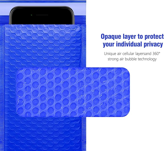 HBlife 50Pcs Bubble Mailers, 4x8 Inches Self Seal Blue Poly Mailers, Padded Envelopes Shipping Bags Packaging for Small Business