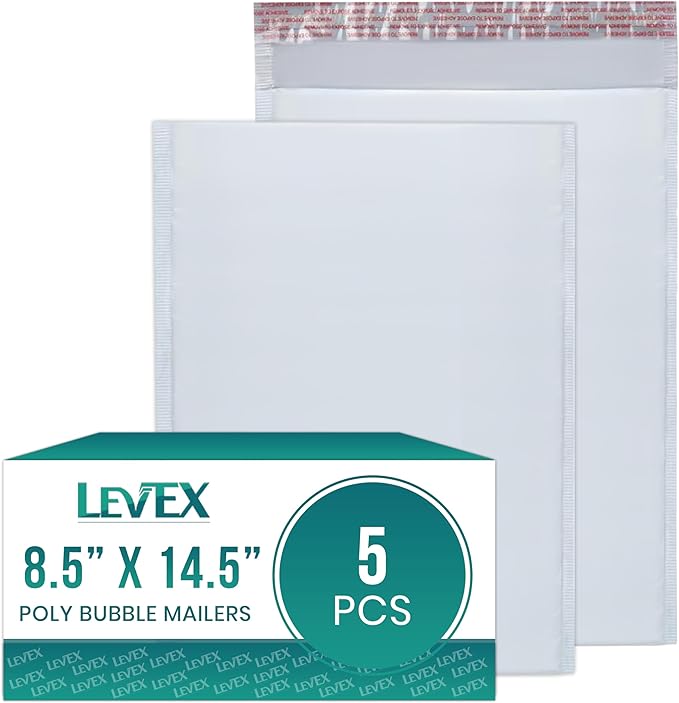 Levex - #3 8.5" x 14.5" [5 Pack] Poly Bubble Mailers, Padded Envelope Mailers, Packing Envelope & Mailing Bags for Shipping