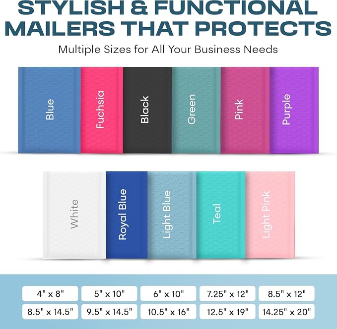 Light Blue Bubble Mailers 12x15, Self Seal Poly Padded Envelopes, 100 Pack | Holds Clothing & Bulk Items, No Tape Needed, Cushioned Protection, Water-Resistant Poly, Bulk Pack for Small Business