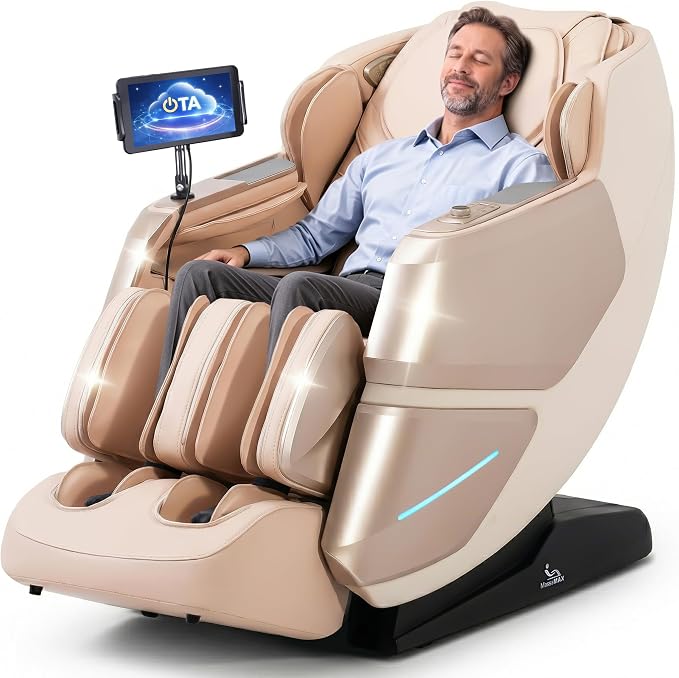 MT339 4D Massage Chair, Full Body Recliner, OTA Update, Golden | Yoga stretch, 22+5 modes, body scan, app and AI Voice Control, auto footrest, 166° zero gravity and heat for daily comfort.