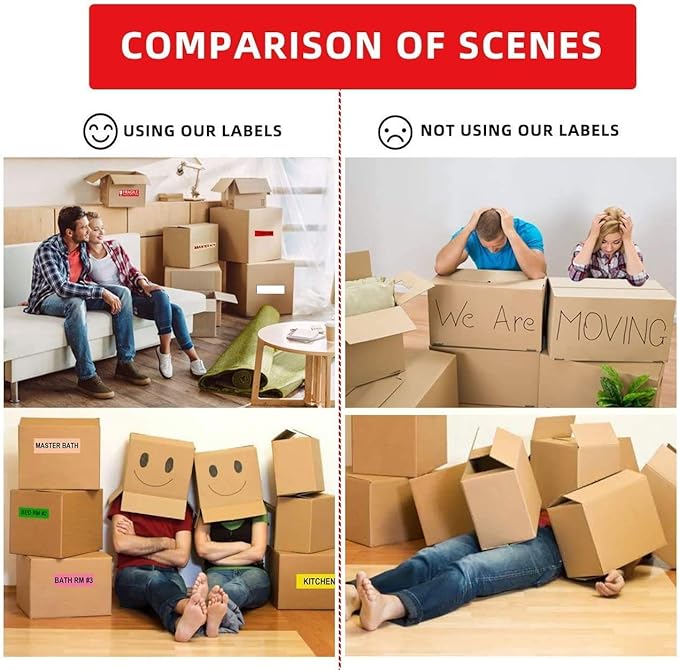 960 Count Moving Labels 14 Different Living Spaces with Fragile Stickers and Blank White Label Home Moving Color Coding Labels Moving Sticker for Storaging Packing Moving (16Rolls, 60/Roll)