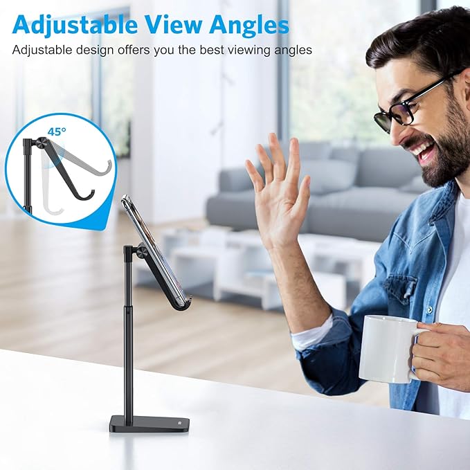 OMOTON Cell Phone Stand, Adjustable Angle Height Desk Phone Dock Holder for iPhone Air /17/17 Pro/XS Max/XR, Samsung Galaxy S20 / S10 / S9 / S8 and Other Phones (3.5-7.0-Inch), Black