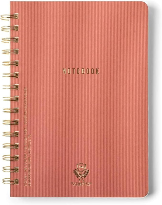 DesignWorks Ink Textured Paper Twin Wire Notebook, Daily Planner & Soft Cover Writing Journal, 160 Lined Perforated Pages, Small Spiral Notebook for Work & Journaling, 6 x 8.25 in, Terracotta
