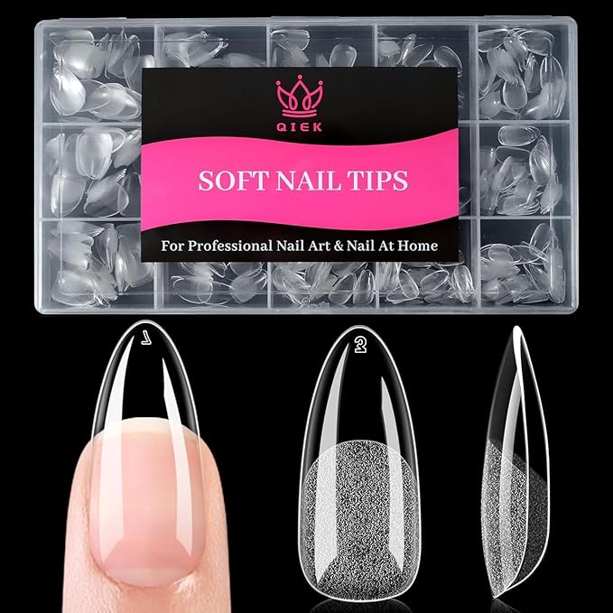 Medium Almond False Nail Tips, 15 Sizes 510 PCS Clear Soft Press On Fake Nail Pre-shaped Half Matte Full Cover Gel Nail Tips Extensions Strong Thick Long Lasting for DIY Beginners& Salon Manicure