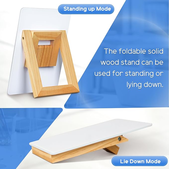 Desktop Glass Whiteboard, 9.5"x 6.7" Desk Dry Erase Board with Wood Stand | Reversible Wooden Stand, Small Dry Erase Board, Portable Whiteboard for Desk, Reusable Desk Notepad for Home, Office