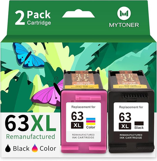 MYTONER 63XL Ink Cartridges Black and Color Replacement for HP Ink 63 | 63XL Ink Cartridge Combo Pack Work with HP OfficeJet 4520 4650 4652 4655 5255 5258 Envy 4512 DeskJet 3630 3632 Printer 63 Ink