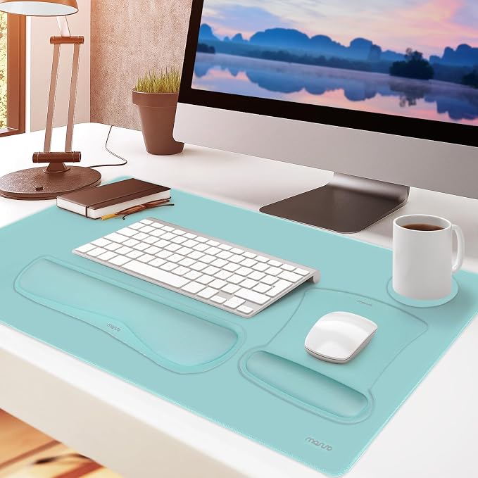MOSISO Keyboard Mouse Pad Set, Large Gaming Mousepad&Keyboard Wrist Rest | Mouse Wrist Rest&Coaster, Ergonomic Non-Slip Mousepad&Easy Typing Cushion with Memory Foam for Home Office, Aquamarine