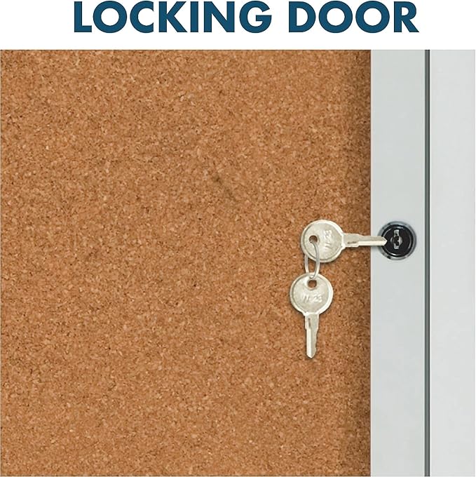 Quartet Bulletin Board, 2' x 3' Enclosed Cork Notice Board, Lockable Swing Door, Aluminum Frame (2363)