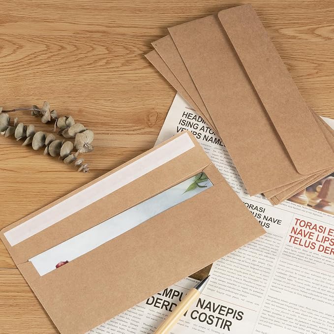 100 Pack Colored #10 Business Envelopes, 4.13 x 9.49 Inches, Brown | Self Seal, Standard Envelopes, For Office Checks, Business Letter Mailing, Greeting Card