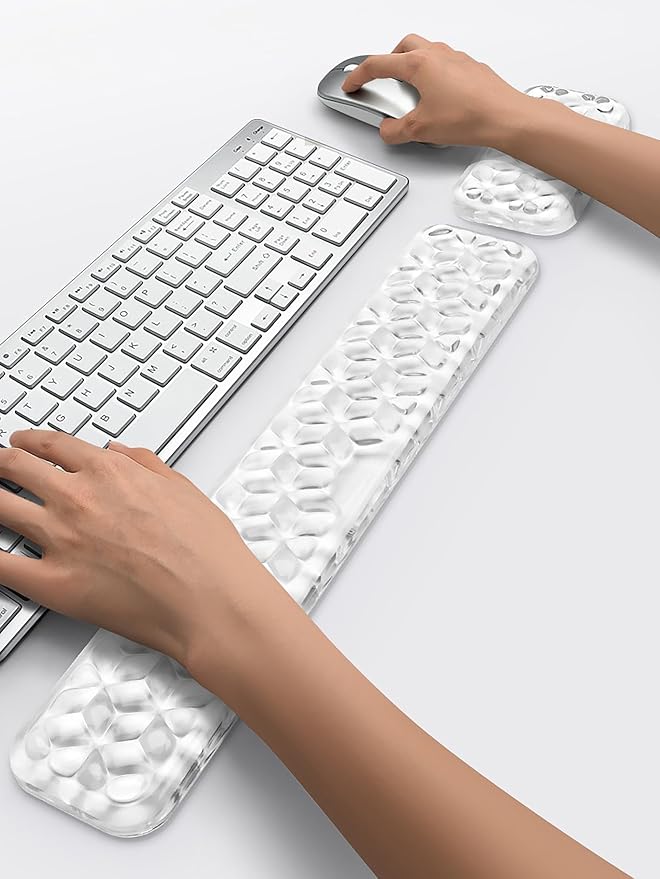 Mouse Pad with Wrist Rest, Soft Cloud Gel Keyboard Mouse Pad Set with Hand Wrist Support, Cute Non Slip Office Desk Accessories for Comfort/Pain Relief/Computer/Laptop (Clear Diamond)