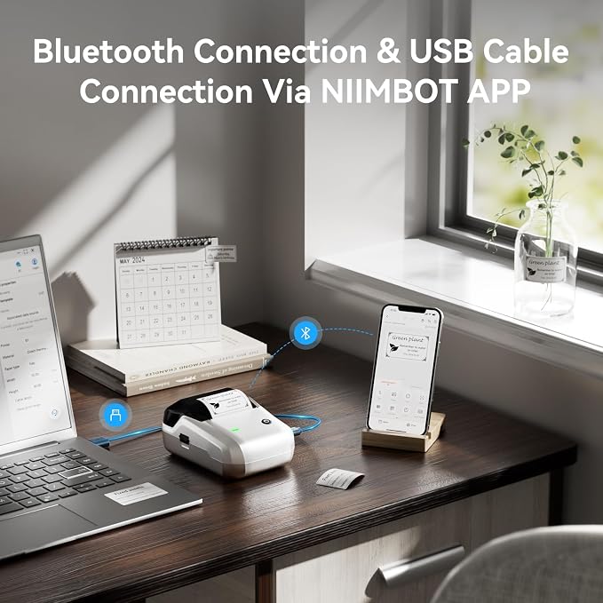 NIIMBOT B1 Label Maker,2 Inch Bluetooth Thermal Label Printer, Silver | Labeling for Home Office School Small Business, Crafts, Retail,Support Smartphones & PC, Come With 1 Roll 50*30mm Tape