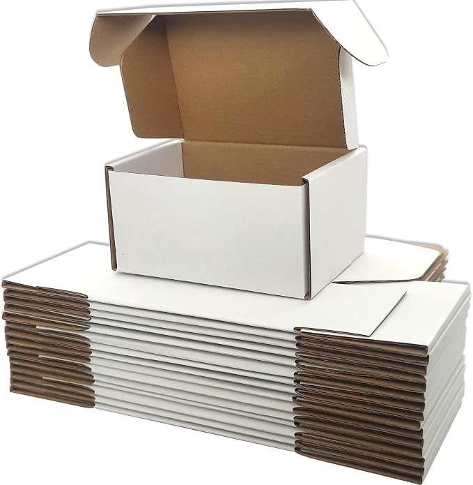 6x4x2 Shipping Boxes Set of 50, White Mailer Corrugated Cardboard Box | for Packaging, Literature, Packing, Mailing, Storage, Small Business, Moving, Gift, Supplies, Quick Fold, Tab Locking
