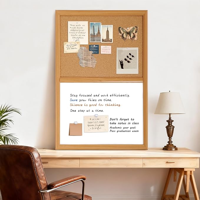 Cork Board White Board Combo with MDF Wood Frame | 36 x 24 Inch Bulletin Board, Magnetic Dry Erase Board & Corkboard for Wall, Vision Board for Home, Office, School