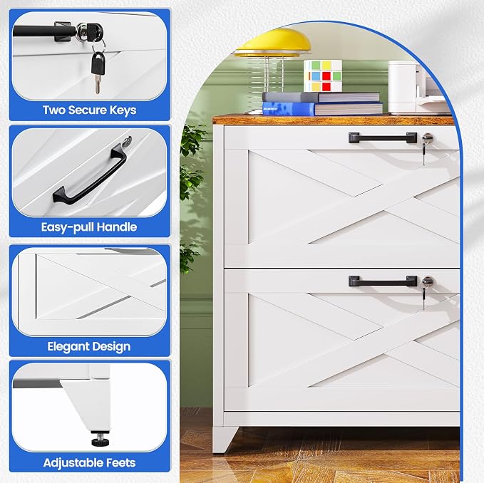 MIIIKO 2 Drawer Lateral File Cabinet with Lock,Metal Filing Storage Cabinets for Home Office,Files Folders Letter/Legal/A4 Size(White)