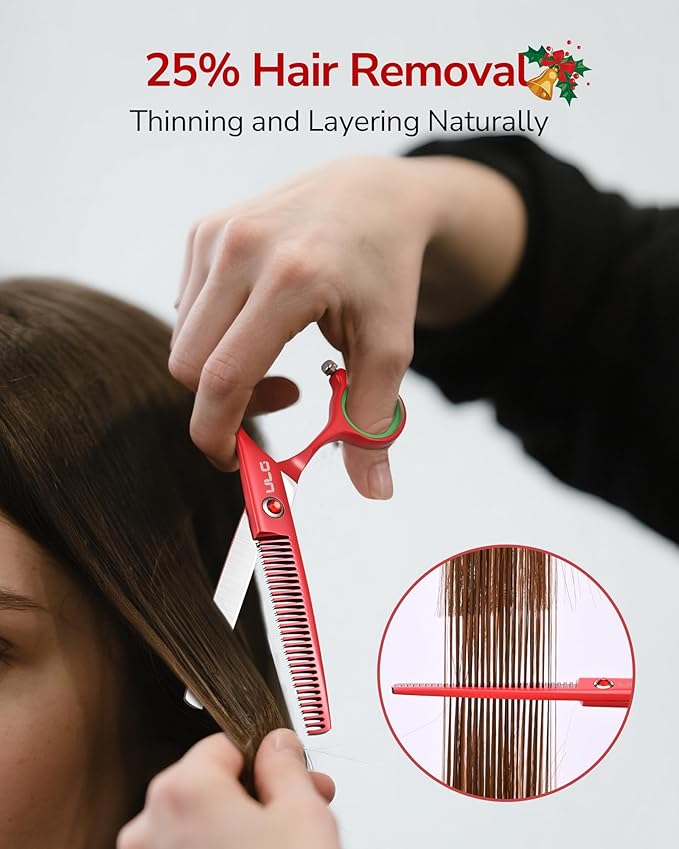 ULG 6.5" Hair Thinning Scissors, Japanese Stainless Steel, Professional Texturizing Shears, Barber’s 30-Tooth Blending Thinner for Stylist & Home Use, Gifts for Women Men Family Red