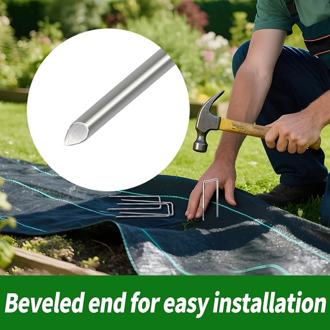100 Pack Landscape Staples 4 Inch 12 Gauge Garden Stakes | Galvanized Garden Staples Pins Anti-Rust Ground Stakes for Weed Barrier, Irrigation Tubing, Landscaping Fabric, Yard Lawn