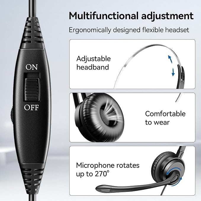 Voistek Cisco Phone Headset with Mic,Telephone Headsets for Landline Office | Noise Cancelling Mic,Mute Switch Compatible with Cisco IP-7940 7942 7945 7960 7962 7965 7811 7821 8811 8841 8845 8851