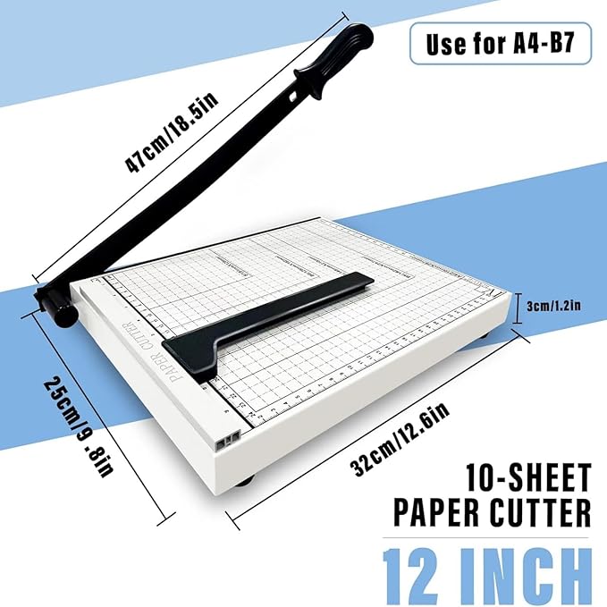12" Guillotine Paper Cutter,Paper Cutter for Cardstock Heavy Duty 12 inch,Cut Cleanly and Quickly,12" Cut Length,10 Sheet Capacity.Paper Trimmer for Classroom,Cardstock, Art Projects,and Office Use.