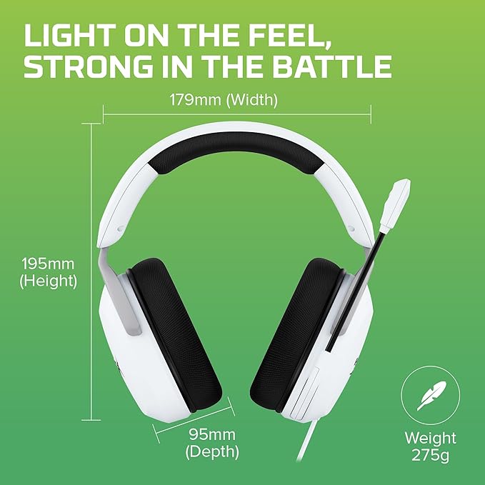 HyperX CloudX Stinger 2 Core - Gaming Headset for Xbox, Lightweight Over-Ear headsets with mic, Swivel-to-Mute Function, 40mm Drivers - White