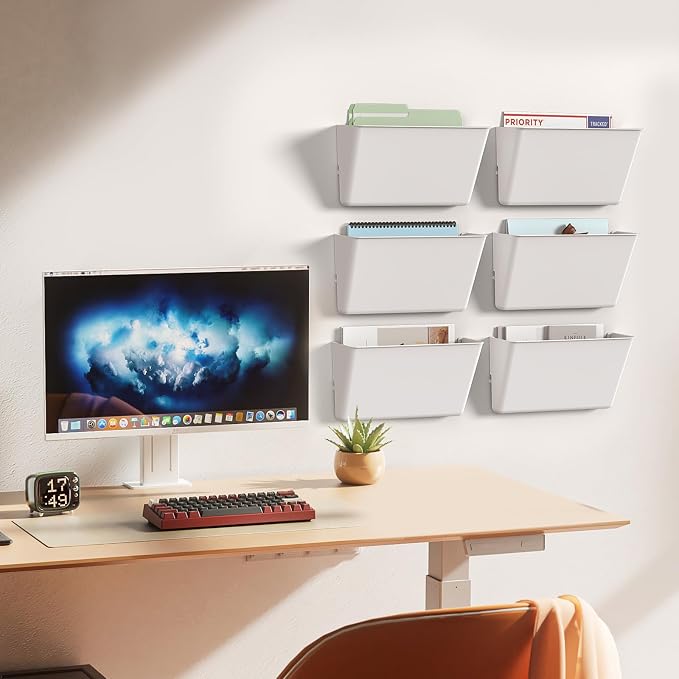 Gawerk Clear Acrylic Single Pocket, Plastic Hanging Wall Mount File Holder for Office Home (White, 3 Pack)