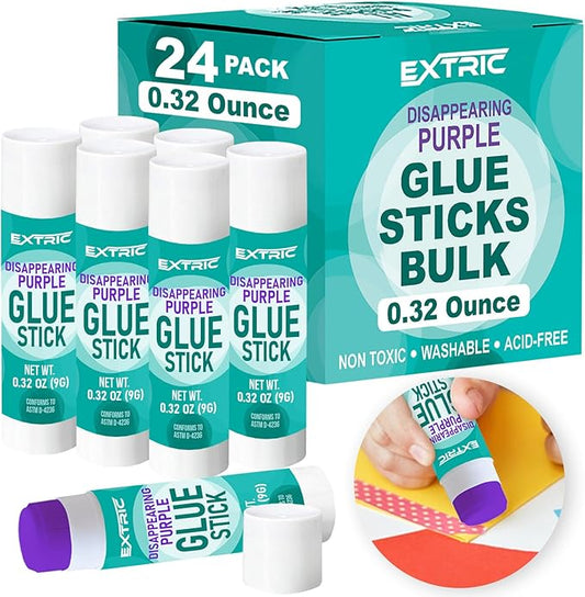 Glue Sticks Bulk Classroom, Purple Glue Sticks for Kids 24 Count, 0.32 Ounce Washable, for Kids, School and Home