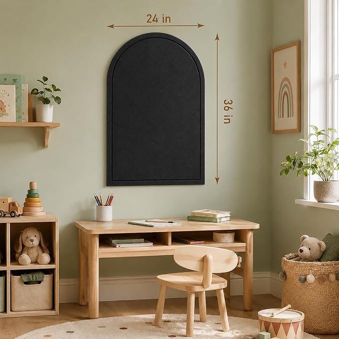 Large Arched Felt Bulletin Board, Sized 36" x 24" for Office & Wall Decor – 6 Customizable Adhesive Tiles with Pins are Perfect to Display Your Photos (Black-B)