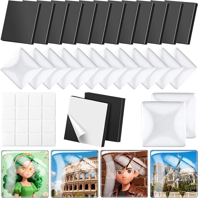 Aertiavty 24 Pcs Fridge Magnets Making Kit, 2 Inch Glass Magnets for Refrigerator, Locker, Whiteboard, Office, Kitchen, Decorative Magnet (12 Square Magnet+12 Glass+Clear Adhesive Dots)