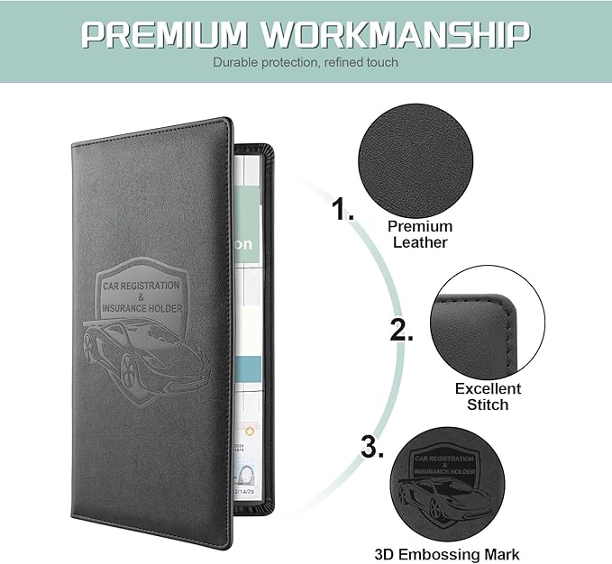 JUSTTOP 1Pack Car Registration and Insurance Holder,Car Document Holder for Cards License with Magnetic Shut,Car Organizer for Documents, Cards, License,Interior Car Accessories for Women Men(Black)