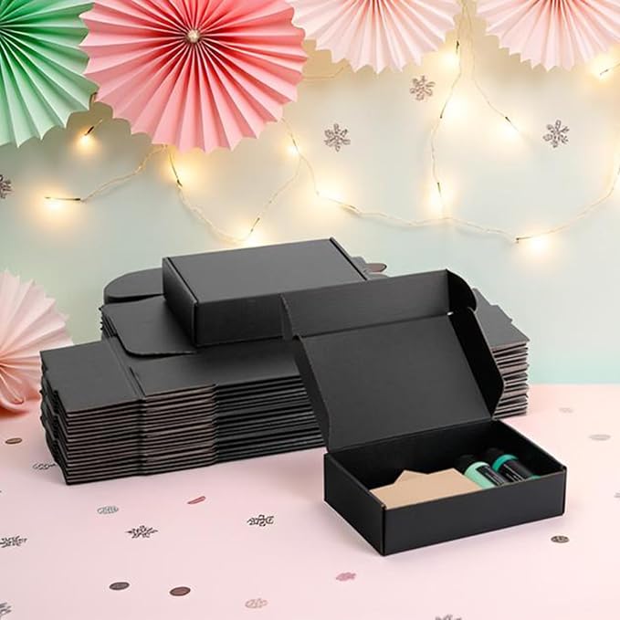 8x5x2 inch Black Shipping Boxes for Small Business- Set of 25 | Sturdy ECT 32 Corrugated Cardboard Mailer Boxes, Easy Assemble for Packaging, Mailing, Gift