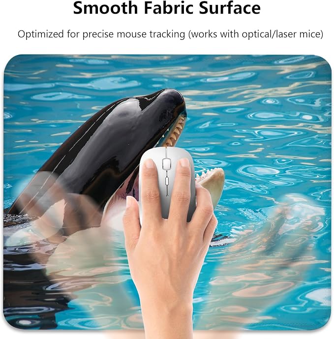 Orca Killer Whale Mouse Pad, Bright Blue Ocean Water Cute Desk Mat | Marine Wildlife Stitched Mousepad, Anti-Slip Base Smooth Surface, 9.5 x 7.9 Inches