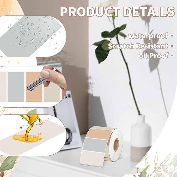 Starboling 2.25" x 1.25" Direct Thermal Labels,Self-Adhesive Printer Label for Address,Logo,Shipping,Barcodes,QR Code（Beige）