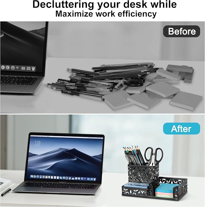 EasyPAG Desk Organizer with 3 Compartment for Pencil Sticky Note Holder and Office Accessories,Black