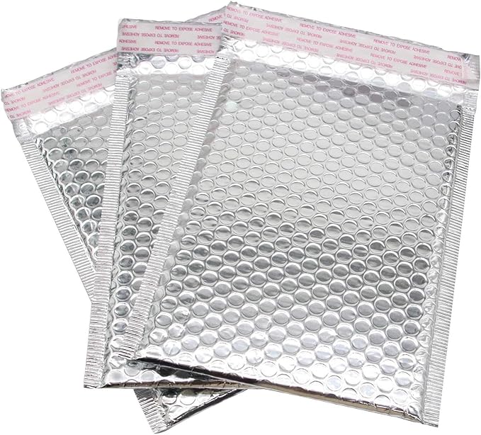 60 Pack 7.8 x 6.2 Inch Metallic Bubble Mailers, Silver Padded Mailing Envelopes, Foil Self Seal Padded Envelopes for mailing, packing