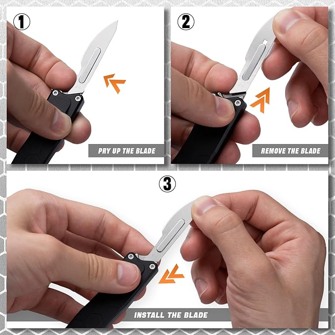 XXOK Utility knife with clip retractable box cutter EDC knife with 10 razors small folding utility knives with sharp carbon steel replacement blade # 24 Black