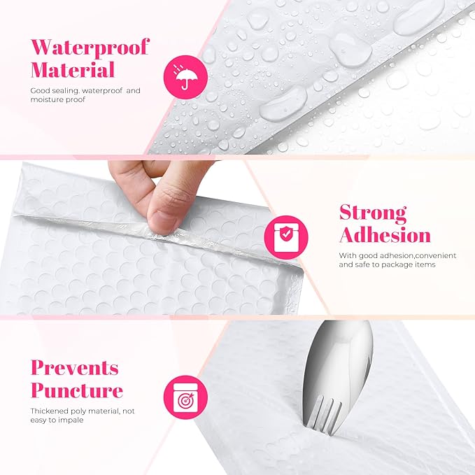 Metronic Bubble Mailer 10x13" White 40 Pack, Poly Padded Envelopes Waterproof Shipping Bags for Clothing, Self Seal Cushioning Mailers for Shipping Books, Jewelry, Makeup Supplies