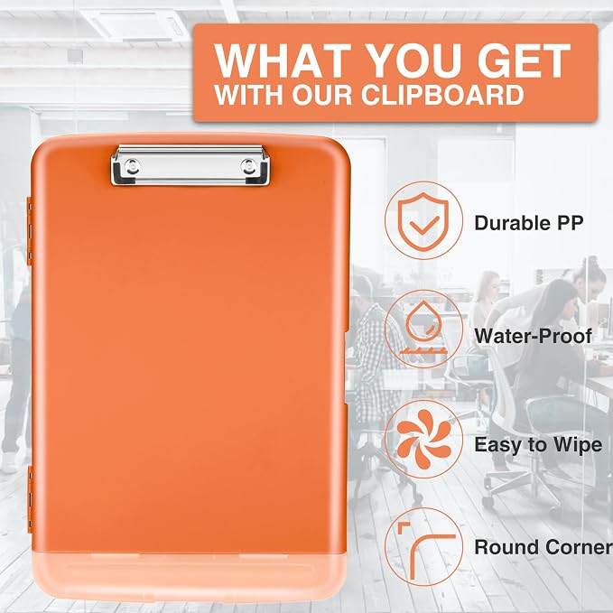 Sooez Clipboard with Storage, Clip Board 8.5 x 11 with Pen Holder, Plastic Organization Case Box for Letter Legal A4 Size Paper, Low Profile Clip, Nurses Teachers Must Haves, School & Office Supplies