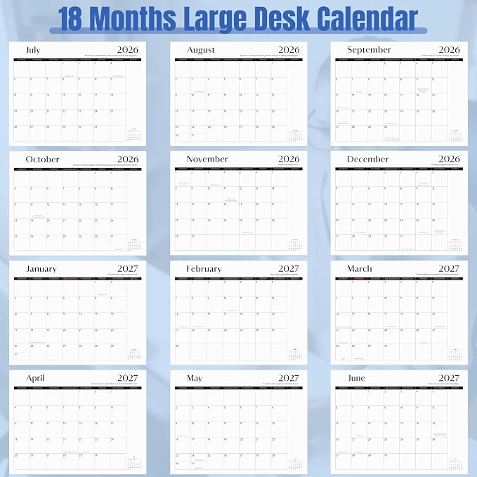 Gannyfer Desk Calendar 2026-2027 with Desktop Mat, Simplified Large 22" x 17" Desktop Pad Calendar, 18 Month Desk Calendar 2026, Use July 2026 to Dec 2027, Office Supplies Perfect for Home School and Office - Black
