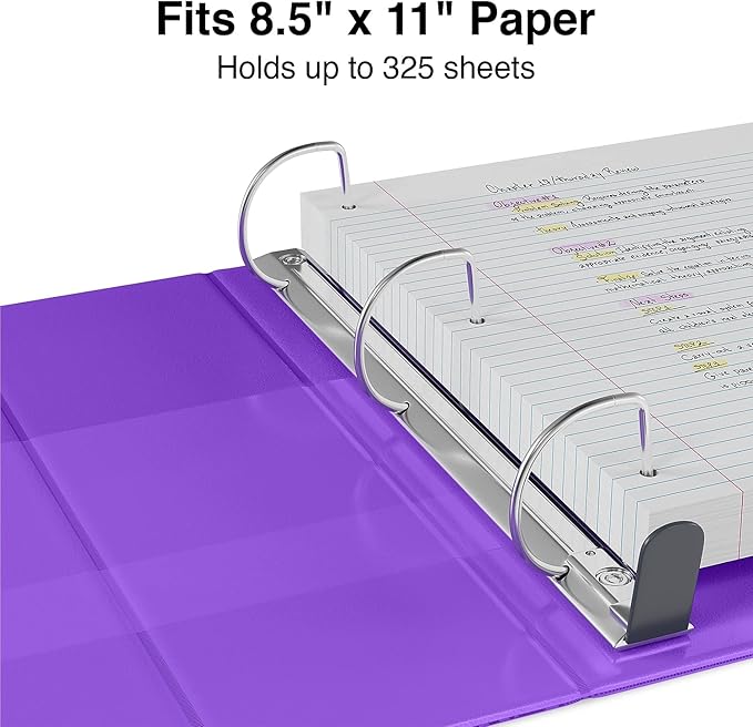 Staples Heavy-Duty 1.5-Inch D-Ring View Binder, Reinforced Spine, Holds Up to 350 Sheets, Purple, for Office & School