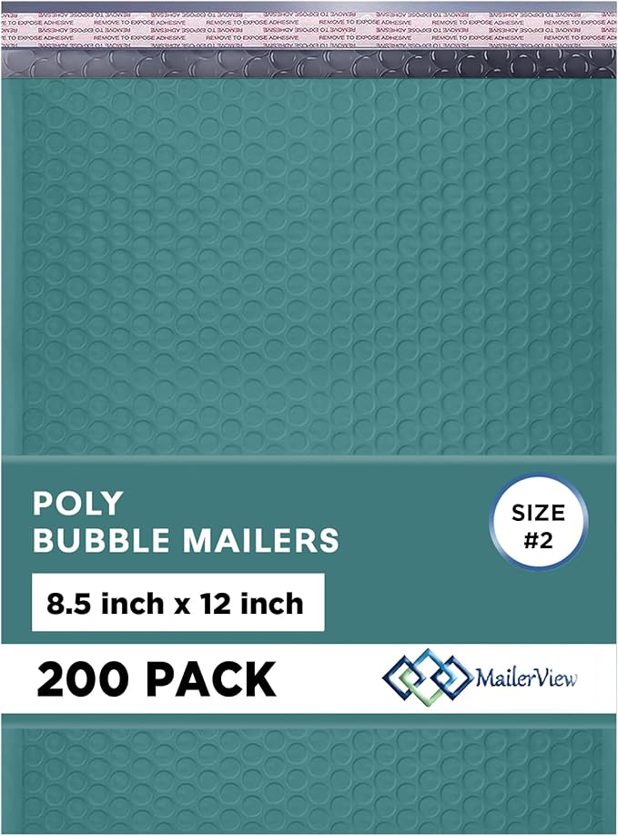 Green Bubble Mailers 8.5x12, Self Seal Poly Padded Envelopes #2, 200 Pack | Fits 8.5x11 Documents & Photos,No Tape Needed,Cushioned Protection,Water-Resistant Poly,Bulk Pack for Small Business