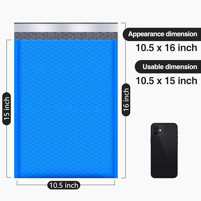 UCGOU Bubble Mailers 10.5x16 Inch 40 Pack Usable Size 10.5x15 Inch Large Padded Envelopes Blue Waterproof Packaging Bags for Shipping Self Seal Strong Adhesion Envelopes for Jewelry Makeup Supplies