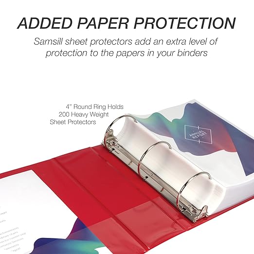Samsill 4 Inch 3 Ring Binder, Economy Round Ring, Clear View Cover, 675 Sheet Capacity - for Schooo, Home, Office - Ruby Red
