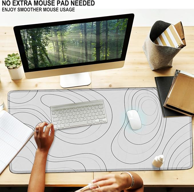 Large Mouse Pad, 31.5" x15.7" Large Mat with Superior Micro-Weave Cloth, Water Resist Keyboard Mousepad with Non-Slip Base, Laptop Pad for Office Home Gaming, White Black Lines