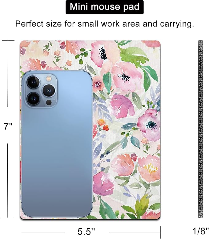 Small Mouse Pad Cute, Mini Mouse Pads for Wireless Mouse and Laptop, Travel Mousepad with Designs - Colorful Floral, Portable Mousepads - 5.5 x 7 in, Desk Decor for Women