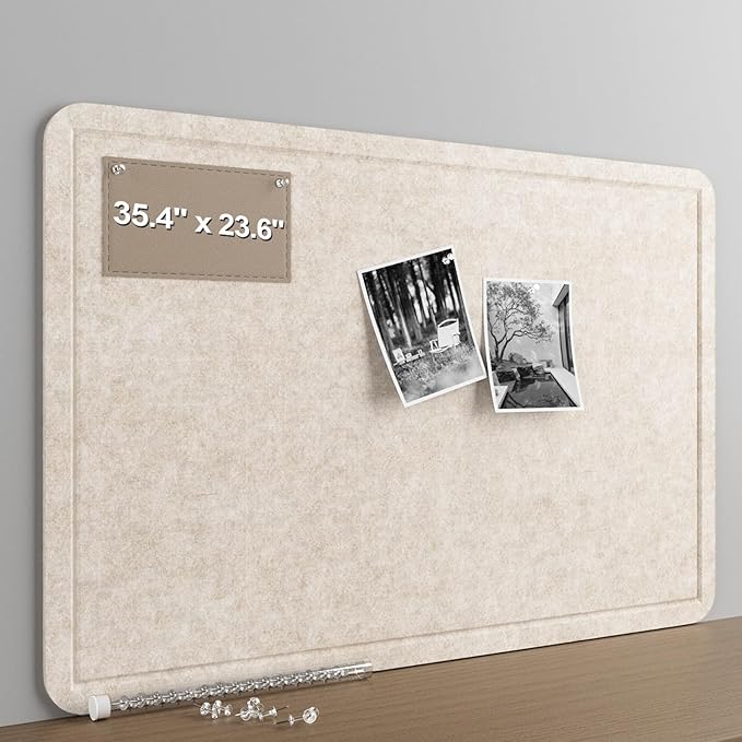 Felt Bulletin Board for Wall 36" x 24" Unfolded Size, Frameless Felt Pin Board, Soft Cork Board Alternative for Office, Home Planning, Notes, Photos & Wall Decor, Foldable Shipping, Easy Install