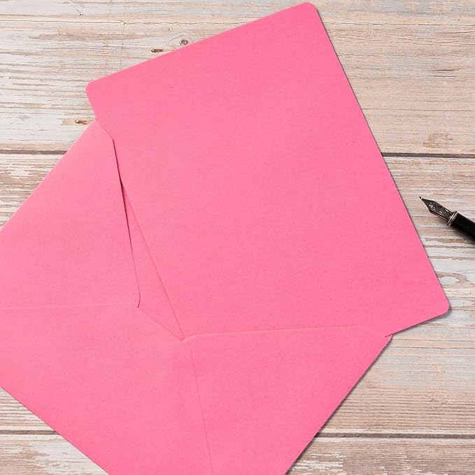 25 Pieces A7 Colored Envelopes with Cards and Stickers Set, Pink 5Colors | 5x7 inches Envelopes For Weddings, Invitations, Birthday, Baby Shower